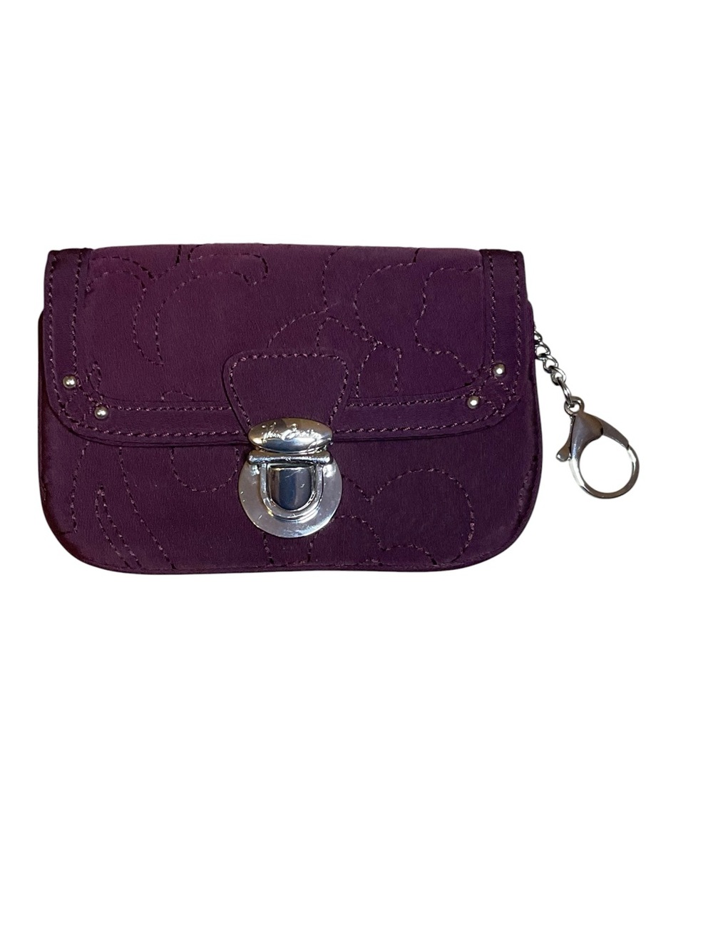 Vera Bradley Deep Purple Quilted Key & Card Pouch with Silver Hardware